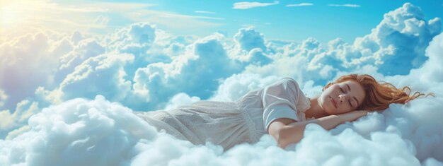 una mujer duerme en las nubes en el cielo