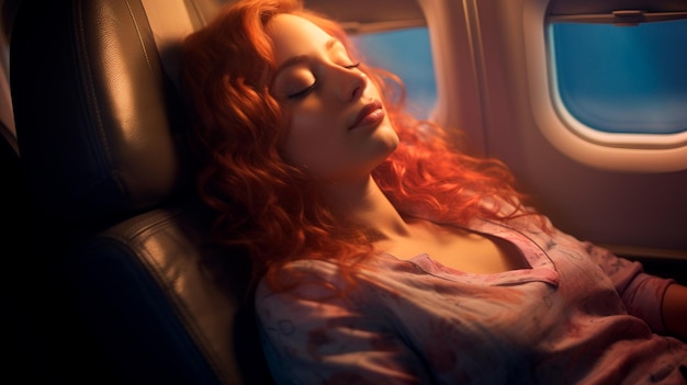 mujer durmiendo en el avión