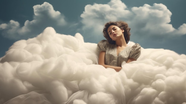 Mujer durmiendo en una nube IA generativa