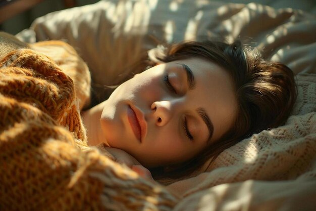 Foto una mujer está durmiendo con los ojos cerrados y sus ojos cerrados niña durmiendo