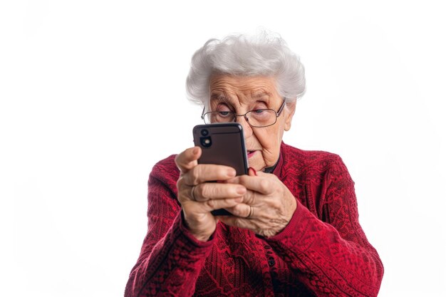 Mujer de edad avanzada usando el teléfono celular