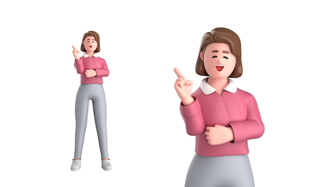 Mujer ejecutiva de negocios en 3D de pie con portátil, tableta, teléfono móvil, megáfono aislado