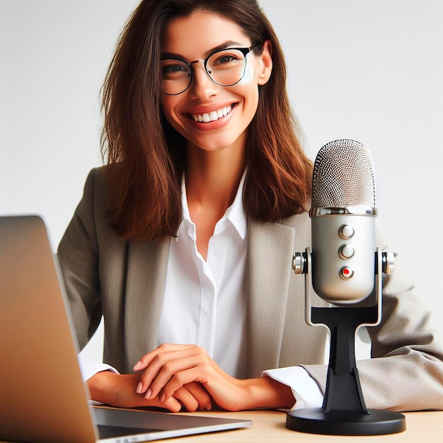 Foto mujer ejecuva influenciadora de informacoes