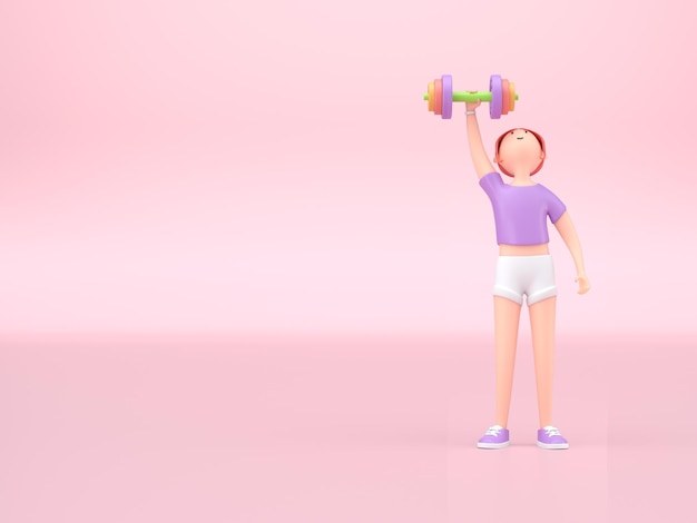 mujer, ejercitar, con, dumbbell, 3d, render