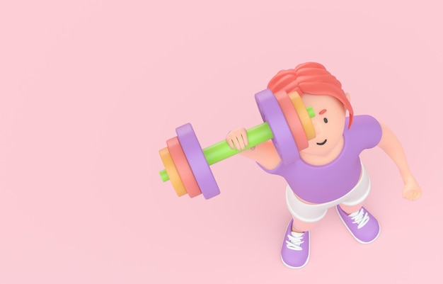 mujer, ejercitar, con, dumbbell, 3d, render