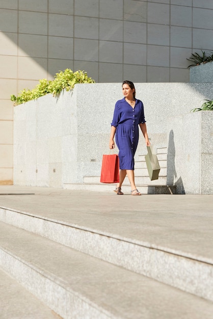 Mujer elegante con bolsas de la compra.