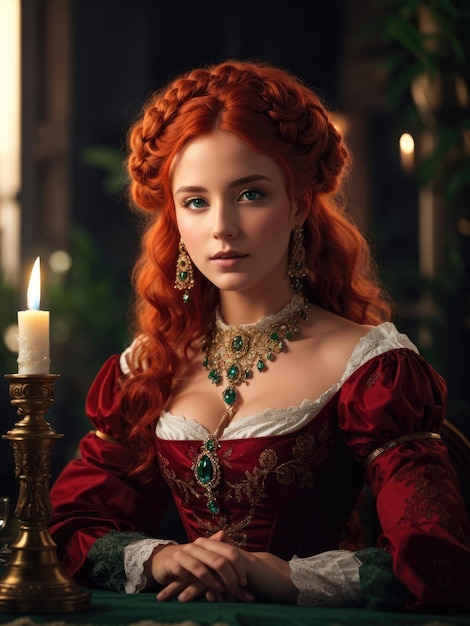 mujer elegante con cabello rojo