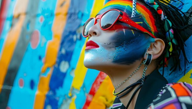 Mujer elegante contra el muro de graffiti vibrante de la IA generativa