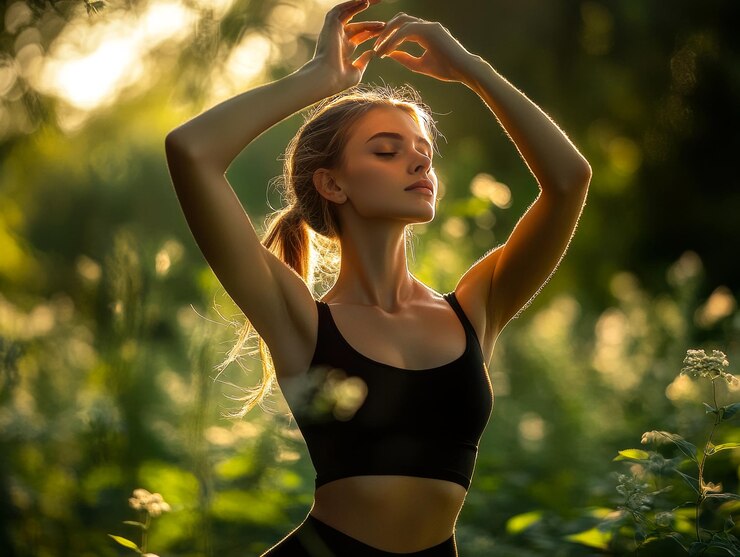 Mujer elegante en un entorno minimalista que hace hincapié en la belleza y el movimiento