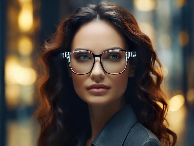 Mujer elegante con gafas cara de expresión plana