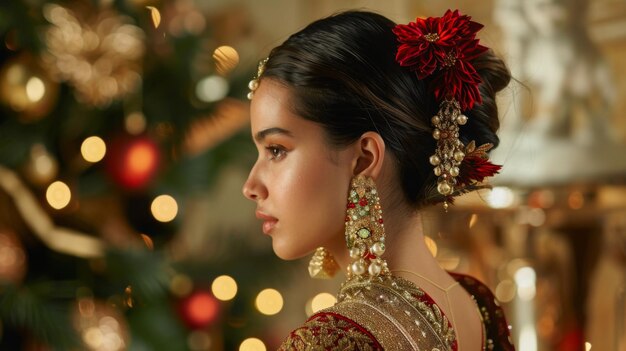 Mujer elegante en el glamour de la noche de la celebración festiva