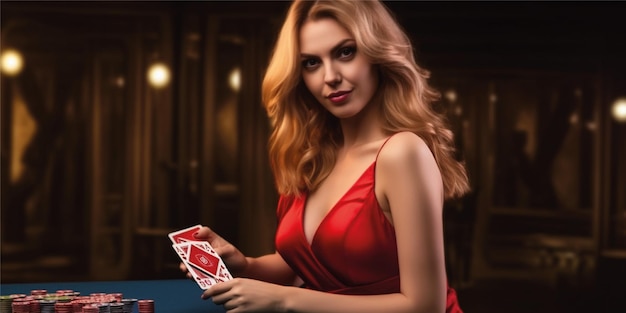 mujer elegante con ilustraciones de juegos de casino