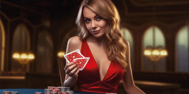 mujer elegante con ilustraciones de juegos de casino