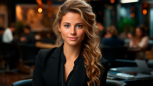 Mujer elegante en restaurante