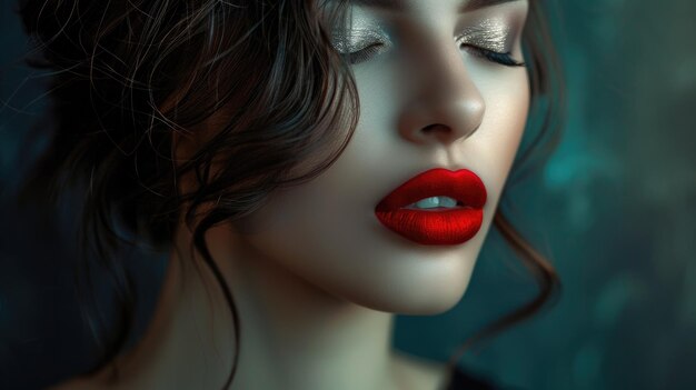 Mujer elegante en un retrato de estudio de arte de moda con labios rojos