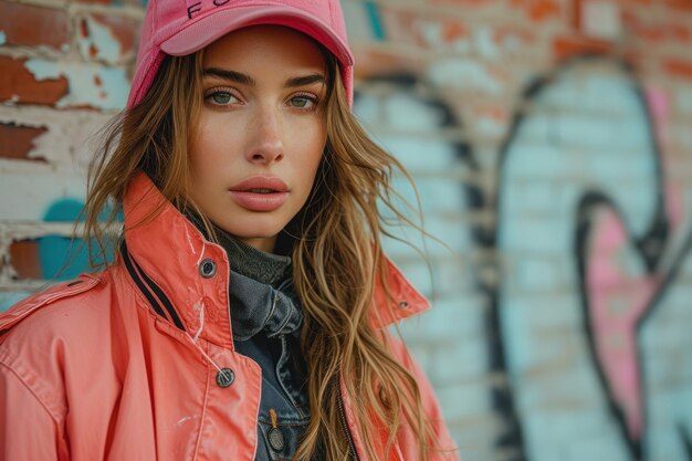 Mujer elegante con sombrero y chaqueta rosas