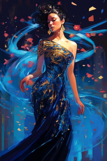 Una mujer elegante con un vestido adornado