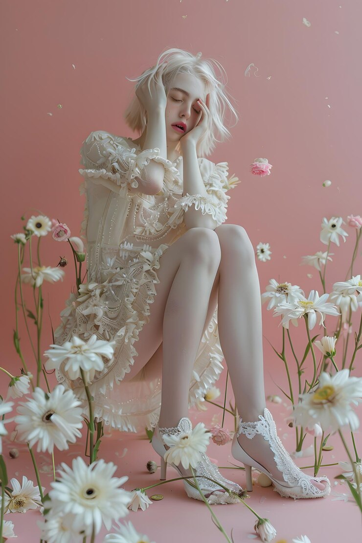 Mujer elegante con vestido de flores