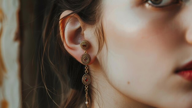 Mujer con elegantes pendientes de oro