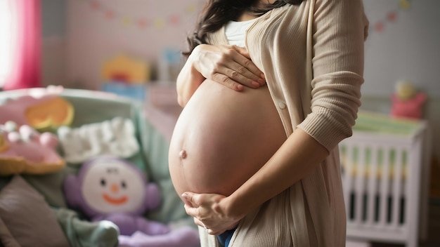 Mujer embarazada agarrando su vientre