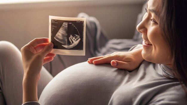 Foto mujer embarazada con imagen de ecografía