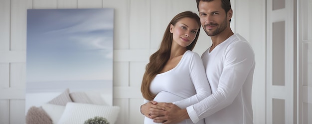 Foto mujer embarazada joven feliz con gran vientre en una casa moderna embarazo maternidad generativo ai