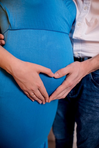 mujer embarazada, y, novio, tenencia, estómago