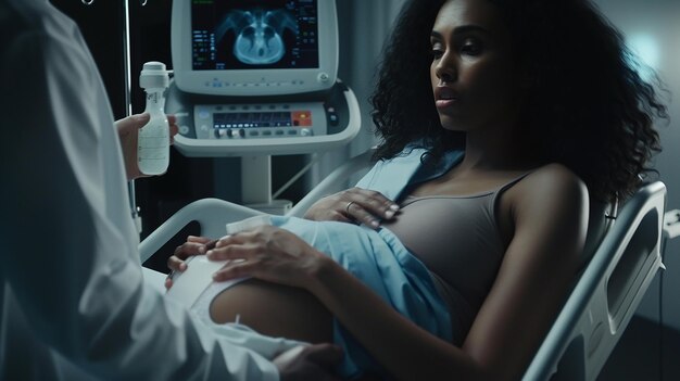 Mujer embarazada que se somete a un diagnóstico por ultrasonido