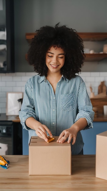 Mujer empacando orden en caja