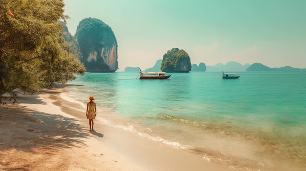 Una mujer se encuentra en una playa en tailandia