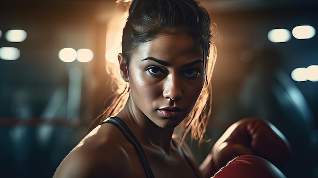 Una mujer entrenando boxeo en el gimnasio Generative Ai