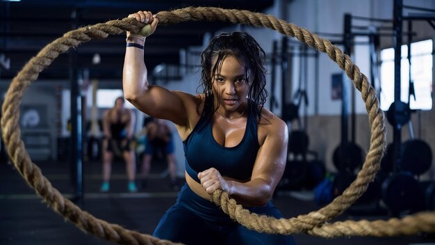 Mujer entrenando con cuerda