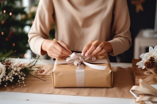 Foto mujer envolviendo un regalo