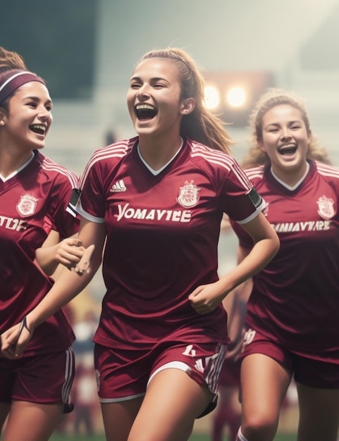 Foto mujer equipo de fútbol smilee celebra la victoria