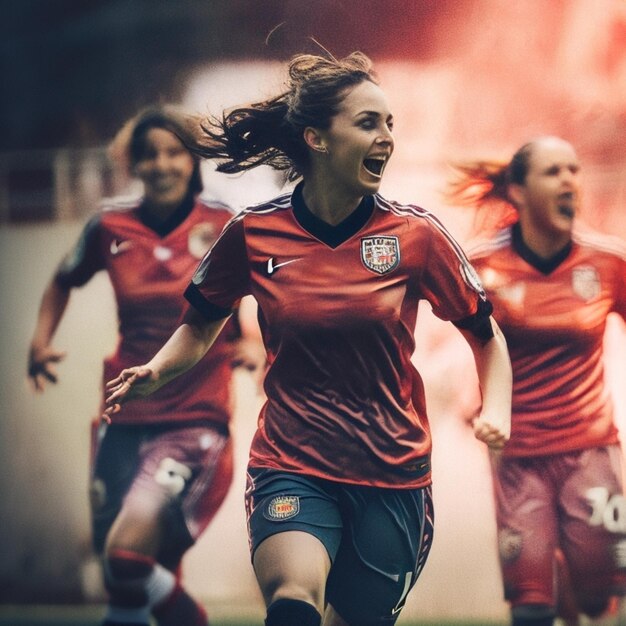 mujer equipo de fútbol smilee celebra la victoria