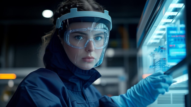 Mujer con equipo de protección para una limpieza química