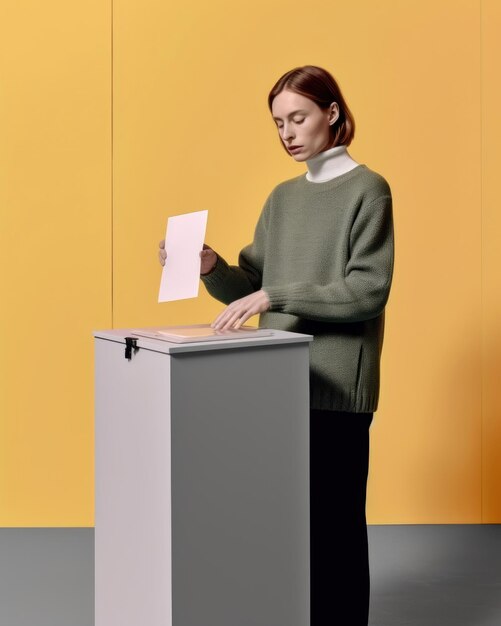 Foto una mujer escribe en una caja con un trozo de papel.