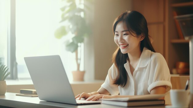 Mujer escribiendo en una computadora portátil