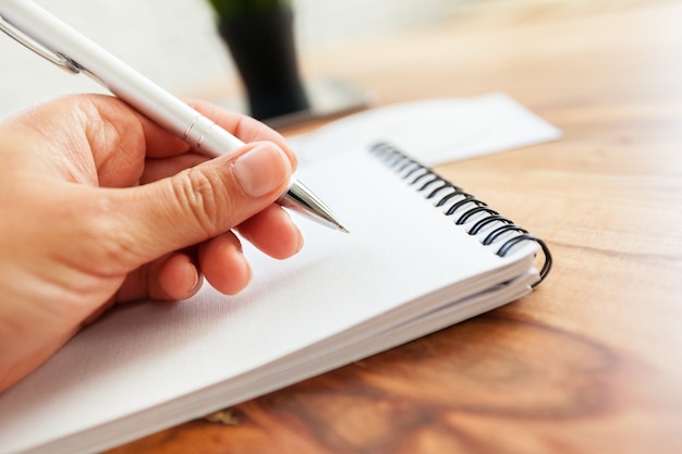 Mujer, escritura, en, libreta