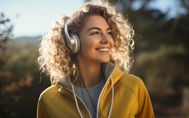 Mujer escuchando música por la mañana IA generativa