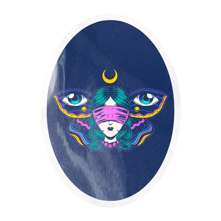Foto mujer espiritual png estética pegatina digital oval con etiqueta de borde blanco en fondo transparente