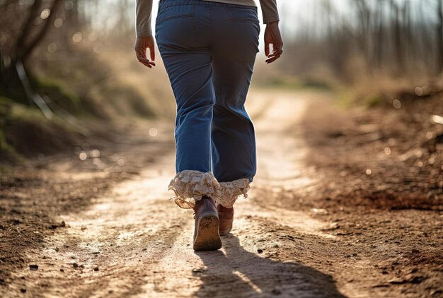 mujer está caminando por un camino de tierra en el estilo de manchado