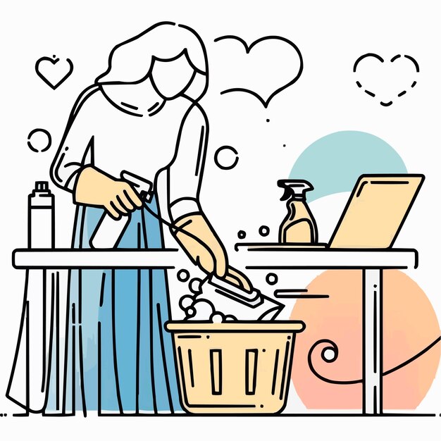 una mujer está cocinando en una canasta de lavandería con un corazón en la parte superior