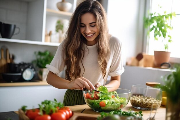 una mujer está cortando verduras en una cocina