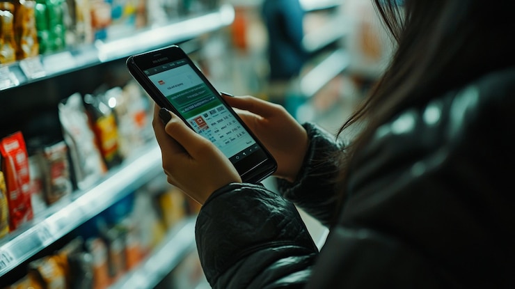 Foto una mujer está enviando mensajes de texto en su teléfono mientras lleva una chaqueta negra