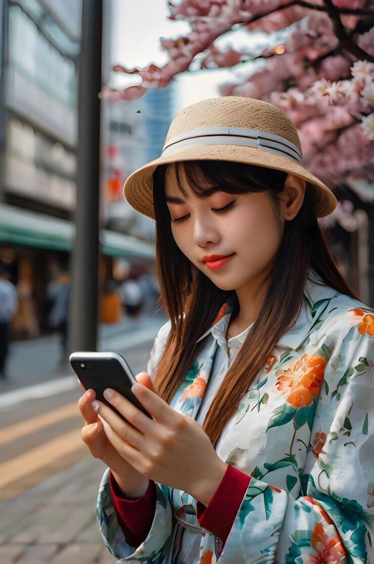 una mujer está enviando mensajes de texto en su teléfono y mirando su teléfono