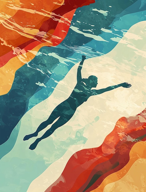 una mujer está flotando dentro de la piscina al estilo de paul catherall