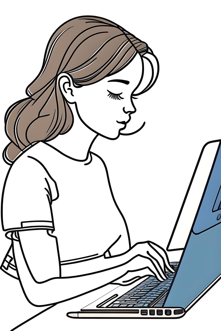 Foto la mujer está jugando una computadora portátil adolescente navegando una computadora portátil buscando información en línea