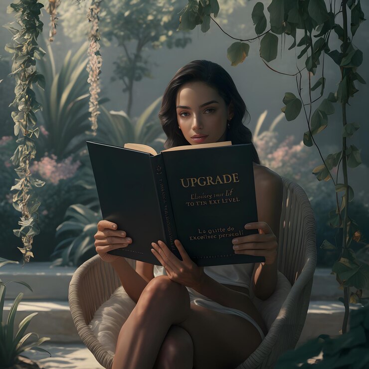 una mujer está leyendo un libro en un jardín
