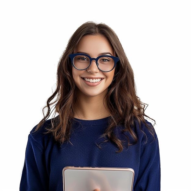 una mujer está sentada en una mesa con una computadora portátil y una calculadora